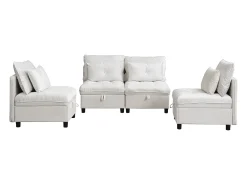 Sofá modular 4 lugares + espaço de armazenamento + revestimento em pelúcia - com combinação de sofá-cama - Bege