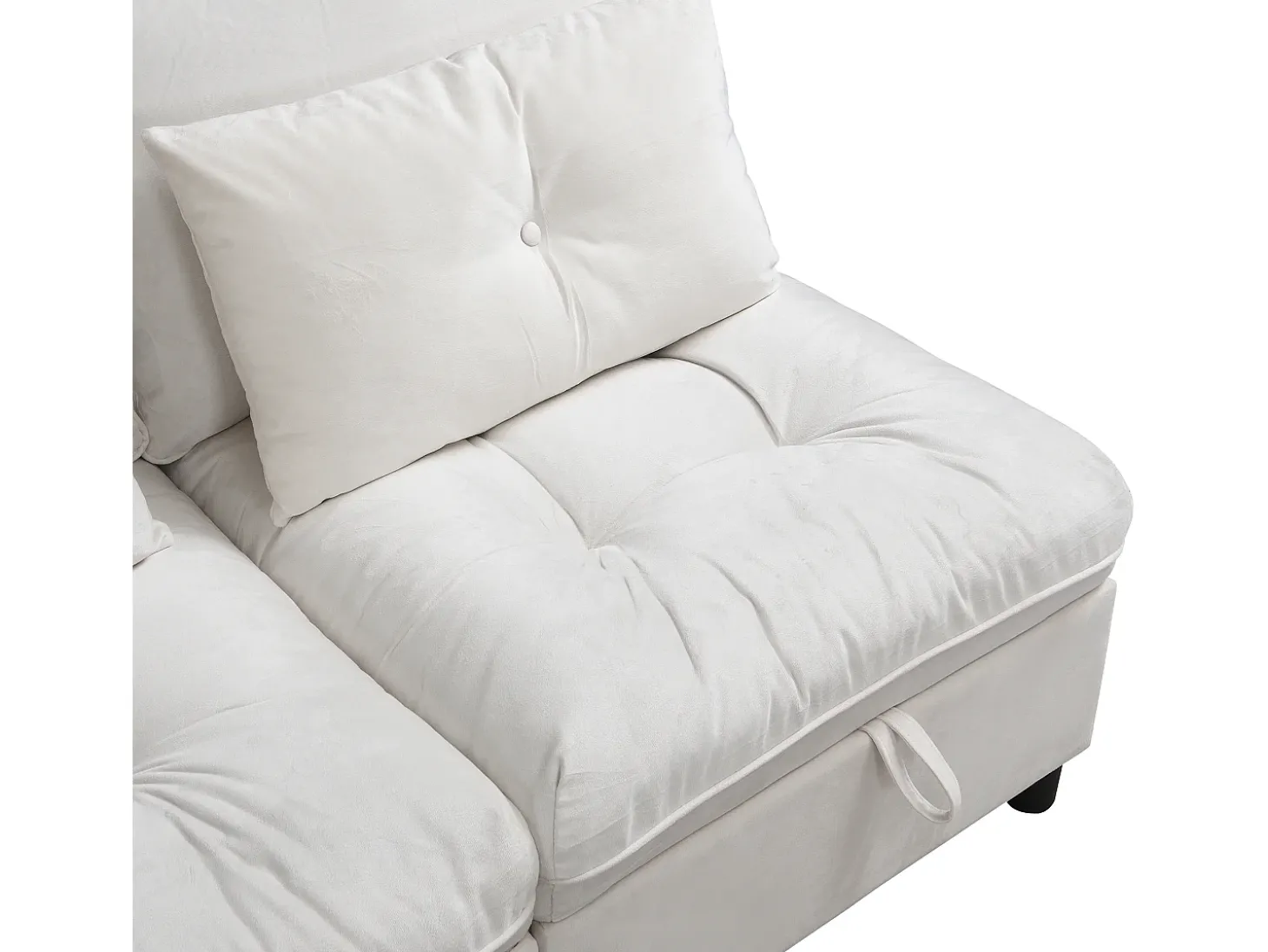 Sofá modular 4 lugares + espaço de armazenamento + revestimento em pelúcia - com combinação de sofá-cama - Bege