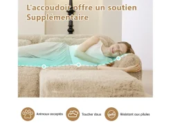 Sofá Modular 3 lugares em tecido peluche, com 3 almofadas, sem estrutura, 291x104x73cm, Caqui