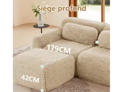 Sofá Modular 3 lugares em tecido peluche, com 3 almofadas, sem estrutura, 291x104x73cm, Caqui
