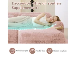 Sofá Modular 2 lugares em tecido peluche, com 2 almofadas, assento extra profundo 75cm, 204x104x73cm, Rosa