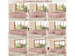 Sofá Modular 2 lugares em tecido peluche, com 2 almofadas, assento extra profundo 75cm, 204x104x73cm, Rosa