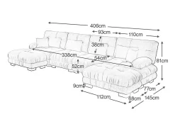 Sofá modular canto 4 lugares - com 2 puff e 6 almofadas - DIY formato U/L - 406x145x81cm - Bege