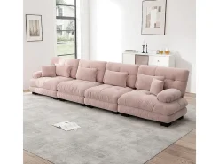 Sofá modular, canto de quatro lugares, veludo, rosa