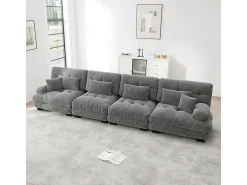Sofá modular, canto de quatro lugares, veludo, cinzento