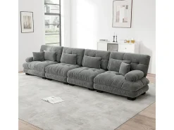Sofá modular, canto de quatro lugares, veludo, cinzento