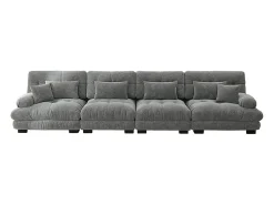 Sofá modular, canto de quatro lugares, veludo, cinzento