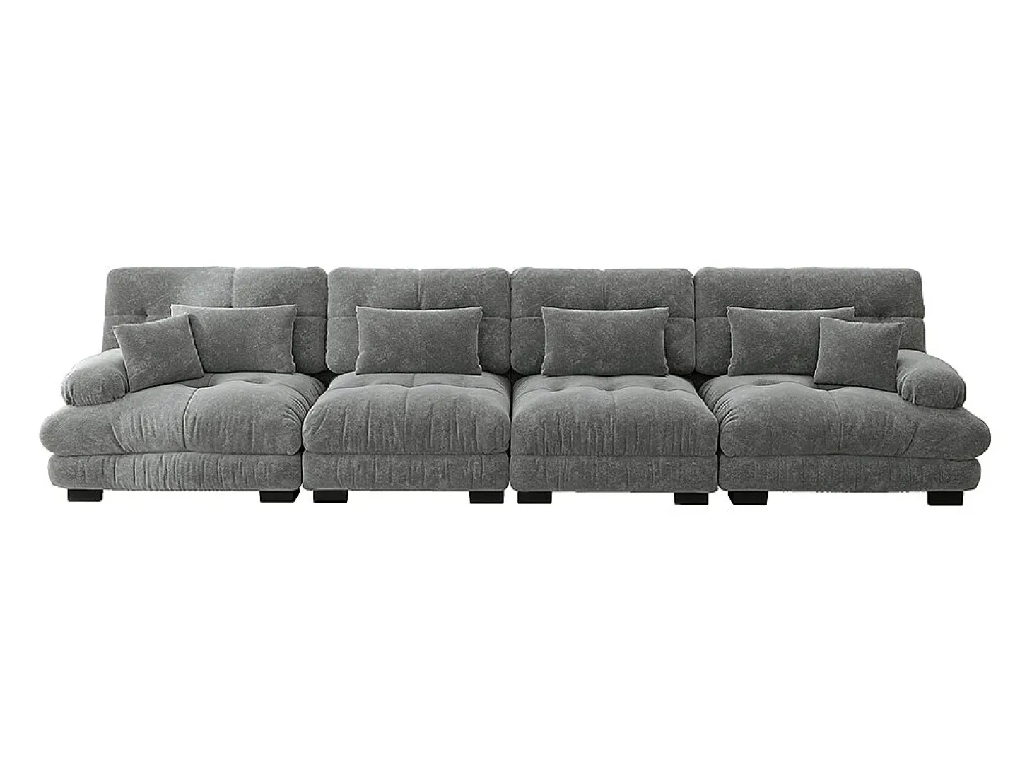 Sofá modular, canto de quatro lugares, veludo, cinzento