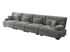 Sofá modular, canto de quatro lugares, veludo, cinzento