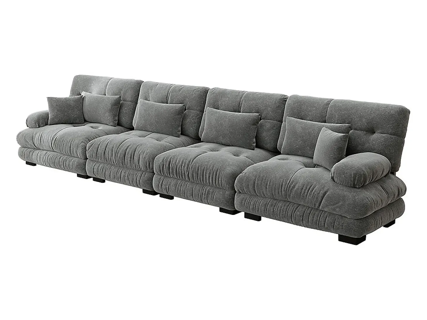 Sofá modular, canto de quatro lugares, veludo, cinzento