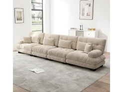 Sofá modular, canto de quatro lugares, veludo, bege