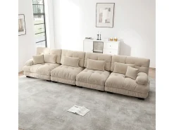 Sofá modular, canto de quatro lugares, veludo, bege