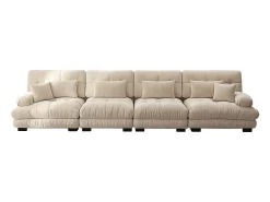 Sofá modular, canto de quatro lugares, veludo, bege