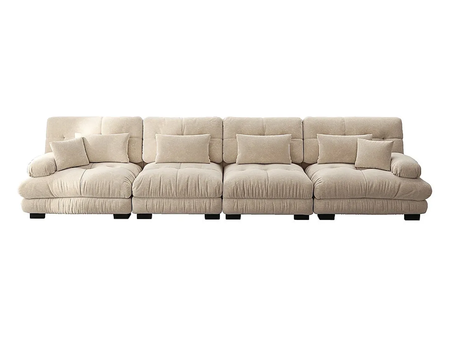 Sofá modular, canto de quatro lugares, veludo, bege