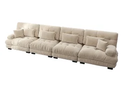 Sofá modular, canto de quatro lugares, veludo, bege