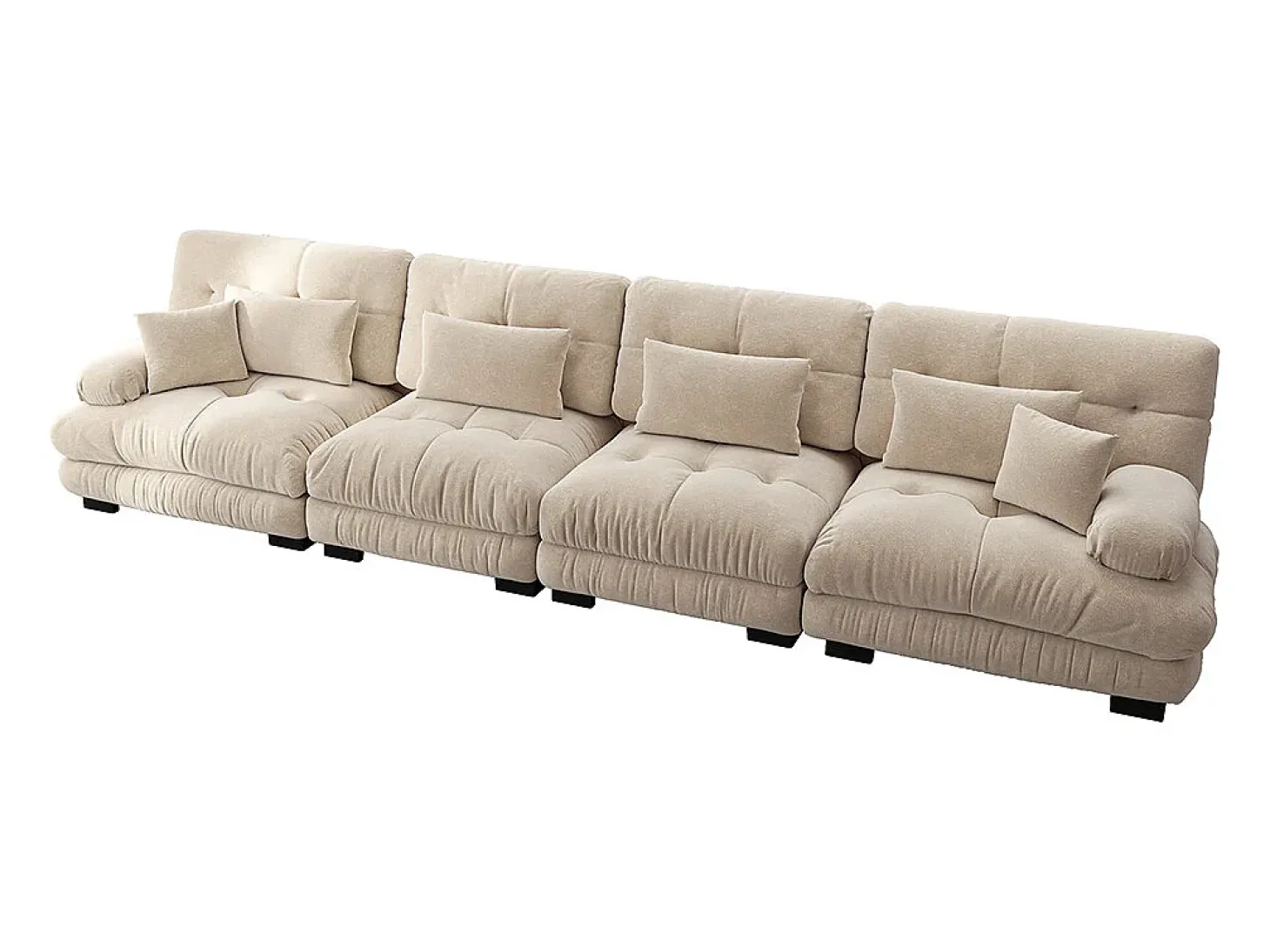 Sofá modular, canto de quatro lugares, veludo, bege