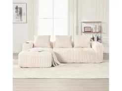 Sofá modular de 4 lugares - 253 x 158 x 61 cm - com bolso lateral + porta-copos + 3 almofadas - veludo - bege