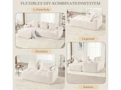 Sofá modular de 4 lugares - 253 x 158 x 61 cm - com bolso lateral + porta-copos + 3 almofadas - veludo - bege