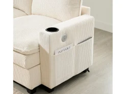 Sofá modular de 6 lugares com arrumação + apoio para os pés removível + portas USB - 280 x 152 x 83 cm - Veludo - bege