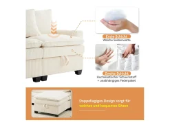 Sofá modular de 6 lugares com arrumação + apoio para os pés removível + portas USB - 280 x 152 x 83 cm - Veludo - bege