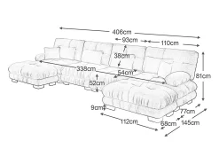 Sofá modular de canto, em forma de U, quatro lugares, com apoio para os pés removível, tecido chenille, cinzento