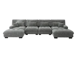 Sofá modular de canto, em forma de U, quatro lugares, com apoio para os pés removível, tecido chenille, cinzento