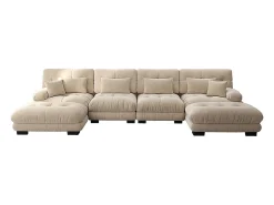 Sofá modular de canto, em forma de U, quatro lugares, com apoio para os pés removível, tecido chenille, bege