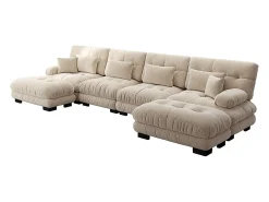 Sofá modular de canto, em forma de U, quatro lugares, com apoio para os pés removível, tecido chenille, bege
