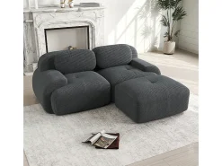 Sofá modular de canto em veludo macio de 82 polegadas, com braços curvos, enchimento em espuma de alta resiliência, cinzento.