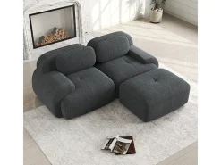 Sofá modular de canto em veludo macio de 82 polegadas, com braços curvos, enchimento em espuma de alta resiliência, cinzento.