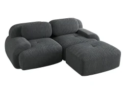 Sofá modular de canto em veludo macio de 82 polegadas, com braços curvos, enchimento em espuma de alta resiliência, cinzento.