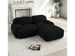 Sofá modular de canto em veludo macio de 82 polegadas, com braços curvos, enchimento de espuma de alta resiliência, preto.