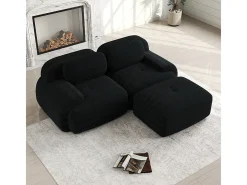 Sofá modular de canto em veludo macio de 82 polegadas, com braços curvos, enchimento de espuma de alta resiliência, preto.