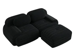 Sofá modular de canto em veludo macio de 82 polegadas, com braços curvos, enchimento de espuma de alta resiliência, preto.