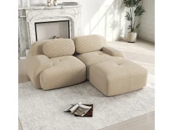 Sofá modular de canto em veludo macio de 82 polegadas, com braços curvos, enchimento em espuma de alta resiliência, bege.