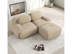 Sofá modular de canto em veludo macio de 82 polegadas, com braços curvos, enchimento em espuma de alta resiliência, bege.