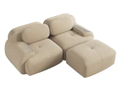 Sofá modular de canto em veludo macio de 82 polegadas, com braços curvos, enchimento em espuma de alta resiliência, bege.