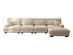 Sofá modular de canto, quatro lugares, com apoio para os pés removível, tecido chenille, bege