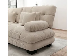 Sofá modular de canto, quatro lugares, com apoio para os pés removível, tecido chenille, bege