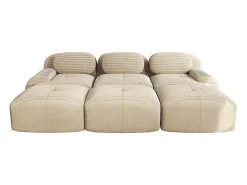 Sofá modular de três lugares com três apoios para os pés em veludo cotelê, braços extra largos, estofamento de alta resiliência 32D, bege.