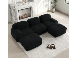 Sofá modular em forma de U, tecido de veludo cotelê, braços extra largos, estofamento de alta resiliência 32D, preto.