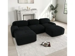 Sofá modular em forma de U, tecido de veludo cotelê, braços extra largos, estofamento de alta resiliência 32D, preto.