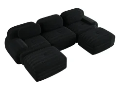 Sofá modular em forma de U, tecido de veludo cotelê, braços extra largos, estofamento de alta resiliência 32D, preto.