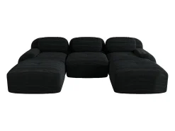 Sofá modular em forma de U, tecido de veludo cotelê, braços extra largos, estofamento de alta resiliência 32D, preto.
