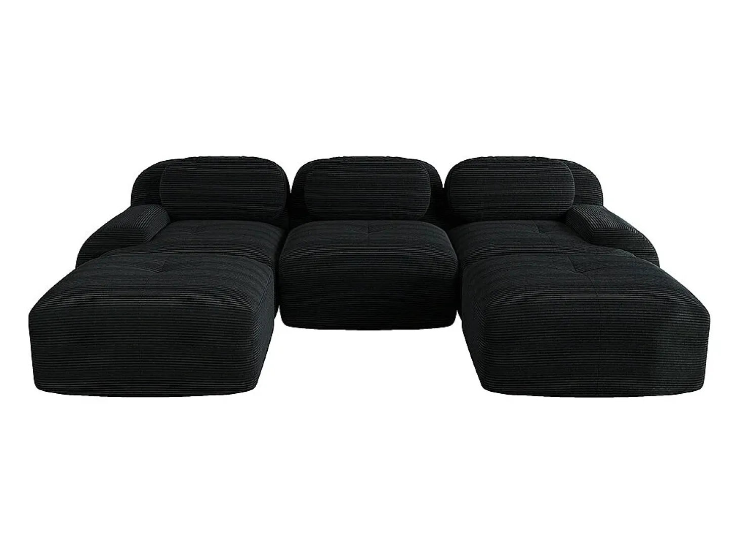 Sofá modular em forma de U, tecido de veludo cotelê, braços extra largos, estofamento de alta resiliência 32D, preto.
