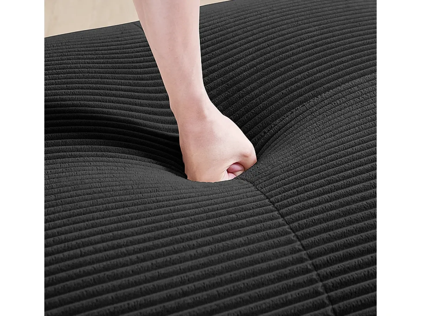 Sofá modular em forma de U, tecido de veludo cotelê, braços extra largos, estofamento de alta resiliência 32D, preto.