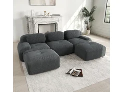 Sofá modular em forma de U, tecido de veludo cotelê, braços extra largos, estofamento de alta resiliência 32D, cinza.