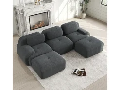 Sofá modular em forma de U, tecido de veludo cotelê, braços extra largos, estofamento de alta resiliência 32D, cinza.