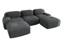 Sofá modular em forma de U, tecido de veludo cotelê, braços extra largos, estofamento de alta resiliência 32D, cinza.