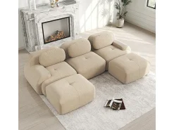 Sofá modular em forma de U, tecido de veludo cotelê, braços extra largos, estofamento de alta resiliência 32D, bege.